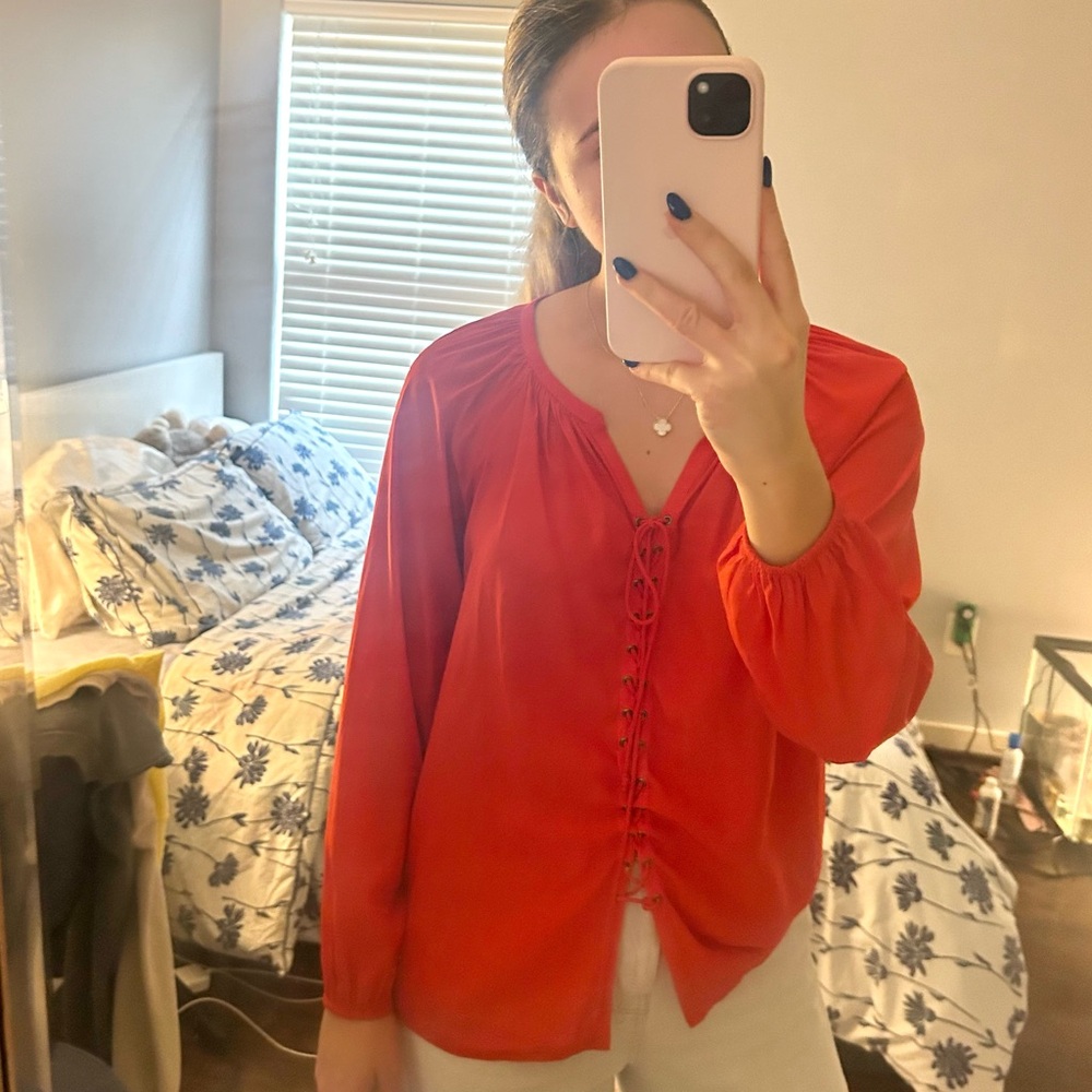 Ramy Brook red lace up blouse.